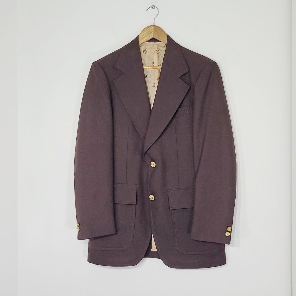 Le Roi Du Vetement Vintage Brown Wool Blend Gold Buttons Professor Retro Blazer
